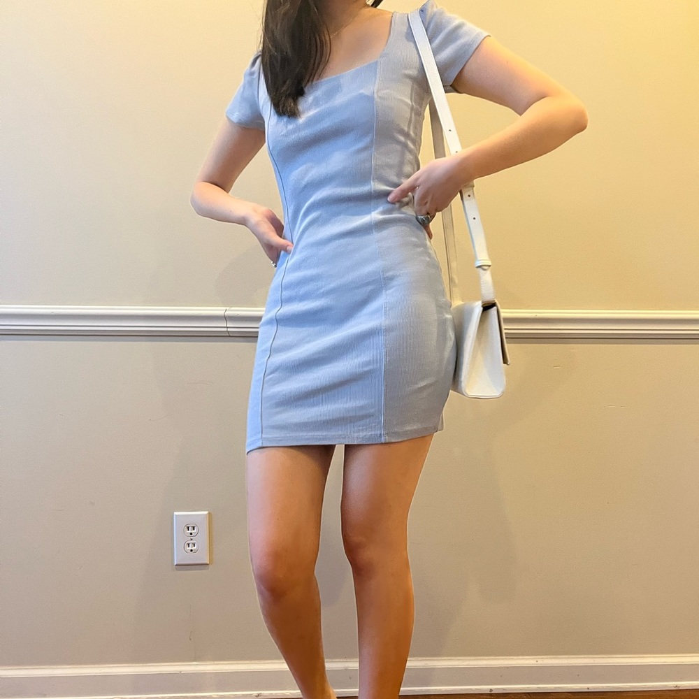 Simple casual baby blue body con going out mini dress